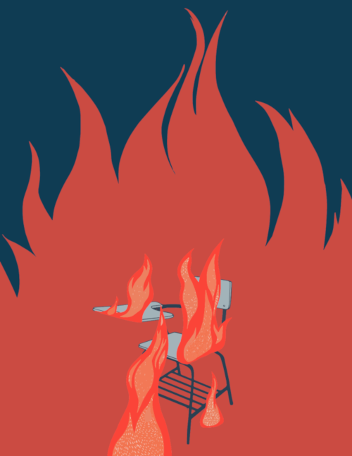 Ilustración de silla escolar ardiendo